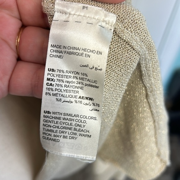 Chico's Shine Cardigan Women's XL Gold Metallic Longline Open Pointelle - Picture 8 of 9